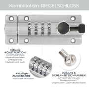 Riegelschloss mit 4-stelligem Zahlencode 12,2 x 4 x 4,8 cm in Silber