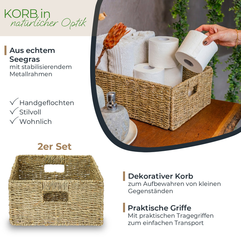 HMF Aufbewahrungskorb geflochten aus Seegras, passend für Kallax halbes Fach, HMF 370430, 30 x 34 x 15 cm
