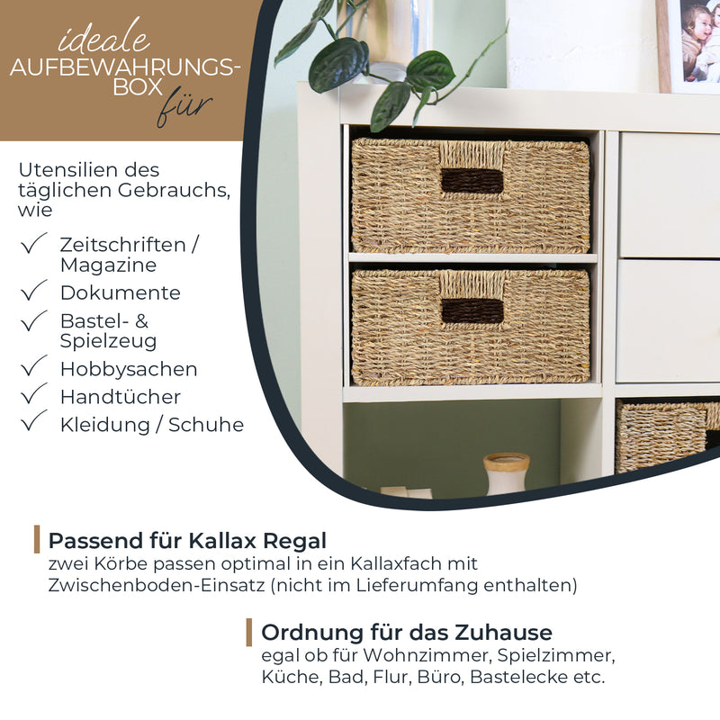 HMF Aufbewahrungskorb geflochten aus Seegras, passend für Kallax halbes Fach, HMF 370430, 30 x 34 x 15 cm