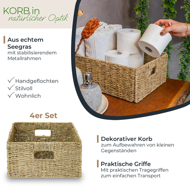 HMF Aufbewahrungskorb geflochten aus Seegras, passend für Kallax halbes Fach, HMF 370430, 30 x 34 x 15 cm