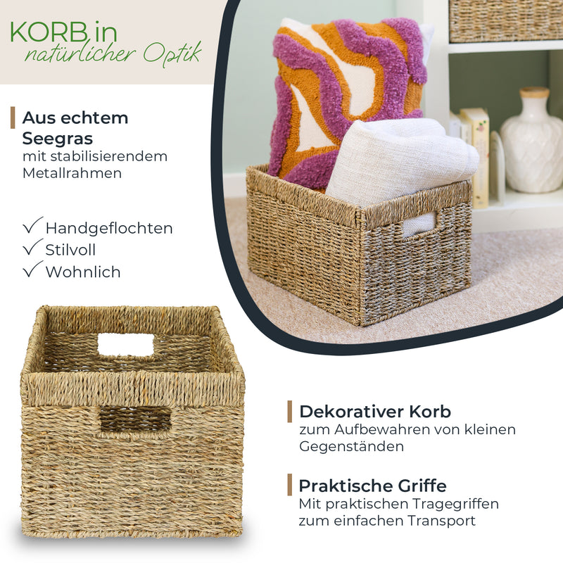 Aufbewahrungskorb geflochten aus Seegras passend für Billy Regal, HMF 37049, 35 x 25 x 20 cm