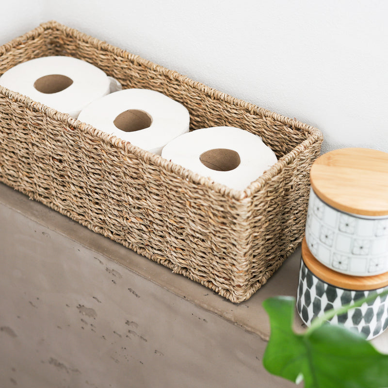 Aufbewahrungskorb Badezimmer, Korb geflochten aus Seegras, 38 x 15 x 14 cm