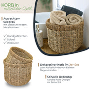 Aufbewahrungskorb geflochten aus Seegras im 2er Set Durchmesser 25 + 30 cm