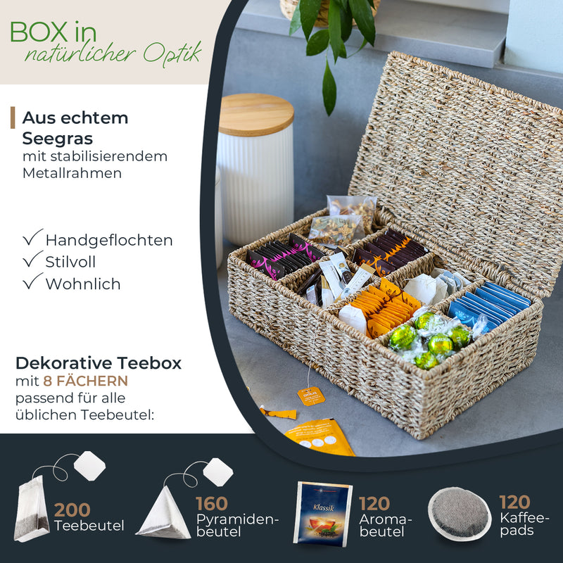 Eckige Teebox von HMF, geflochten aus Seegras