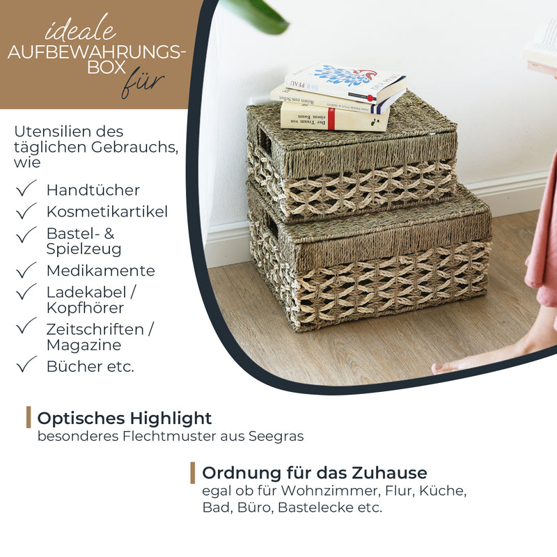HMF Aufbewahrungskorb mit Deckel Korb aus Seegras und Palmblatt 3er Set
