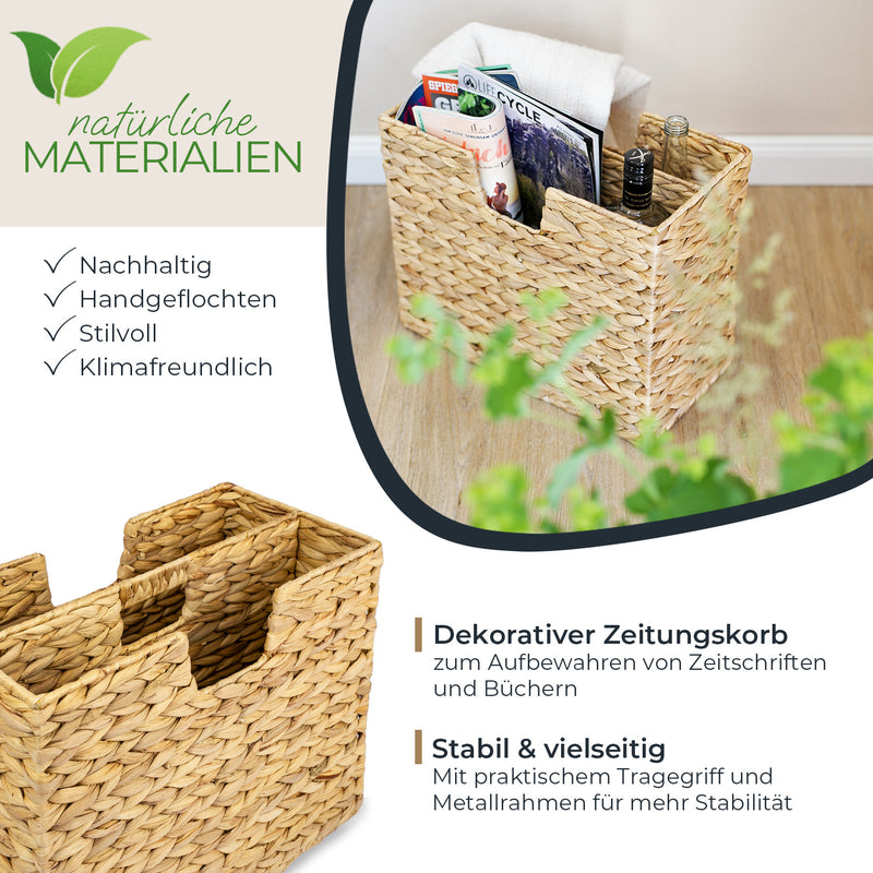 Zeitungsständer, Zeitungskorb geflochten aus Wasserhyazinthe, 2 Fächer, 40 x 20 x 33 cm —