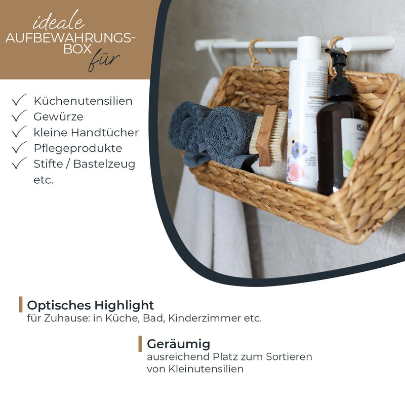 Hängekorb geflochten aus nachhaltiger Wasserhyazinthe, Aufbewahrungskorb zum Aufhängen, HMF 37221, 40 x 15 x 15 cm