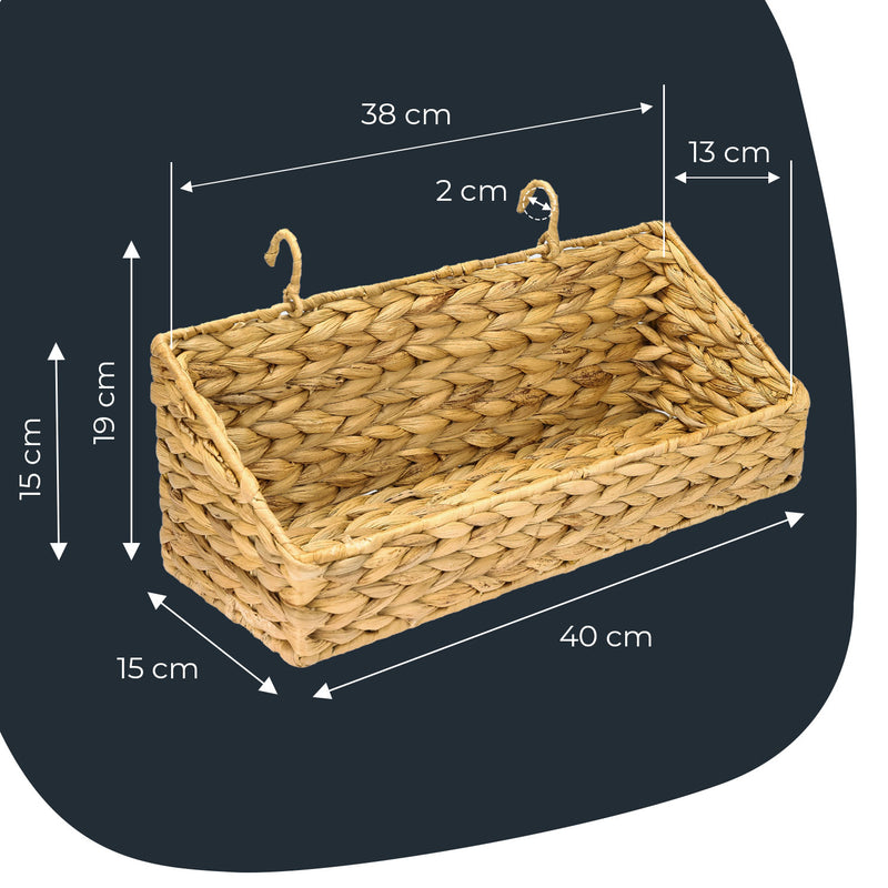 Hängekorb geflochten aus nachhaltiger Wasserhyazinthe Aufbewahrungskorb zum Aufhängen 40 x 15 x 15 cm