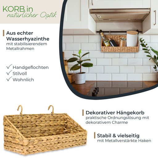 Hängekorb geflochten aus Wasserhyazinthe Aufbewahrungskorb zum Aufhängen 40 x 15 x 15 cm