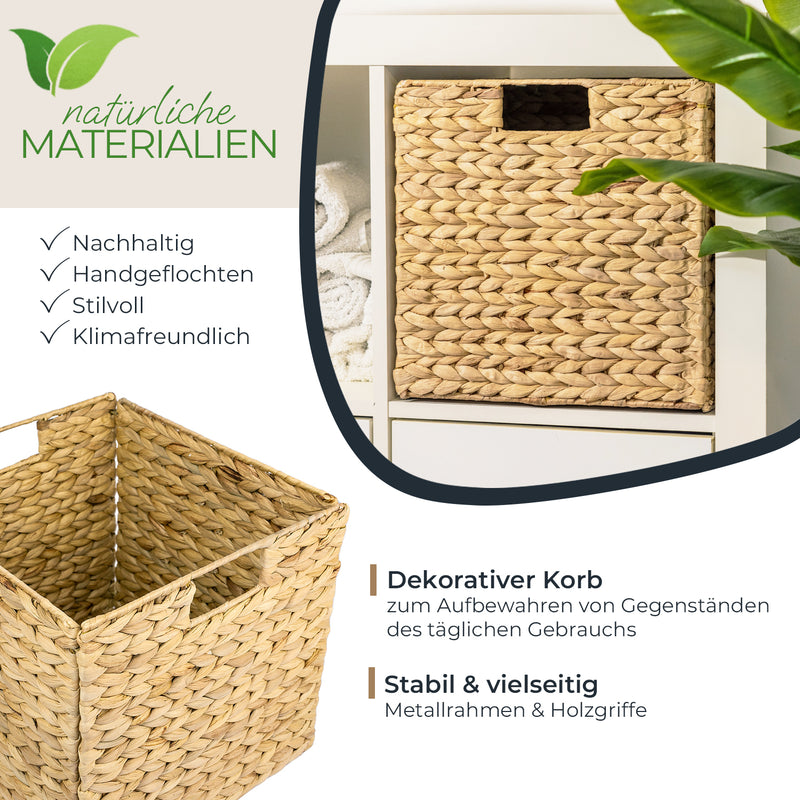 Aufbewahrungskorb geflochten aus Wasserhyazinthe Seegras 2er Set passend für Kallax HMF 37240-S2 32 x 34.5 x 32 cm