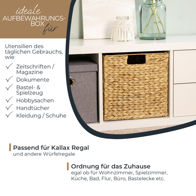 Aufbewahrungskorb geflochten aus Wasserhyazinthe Seegras 2er Set passend für Kallax HMF 37240-S2 32 x 34.5 x 32 cm für den täglichen Gebrauch