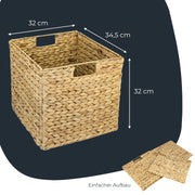 Aufbewahrungskorb geflochten aus Wasserhyazinthe Seegras 4er Set passend für Kallax HMF 37240-S4 32 x 34.5 x 32 cm kompakt und robust