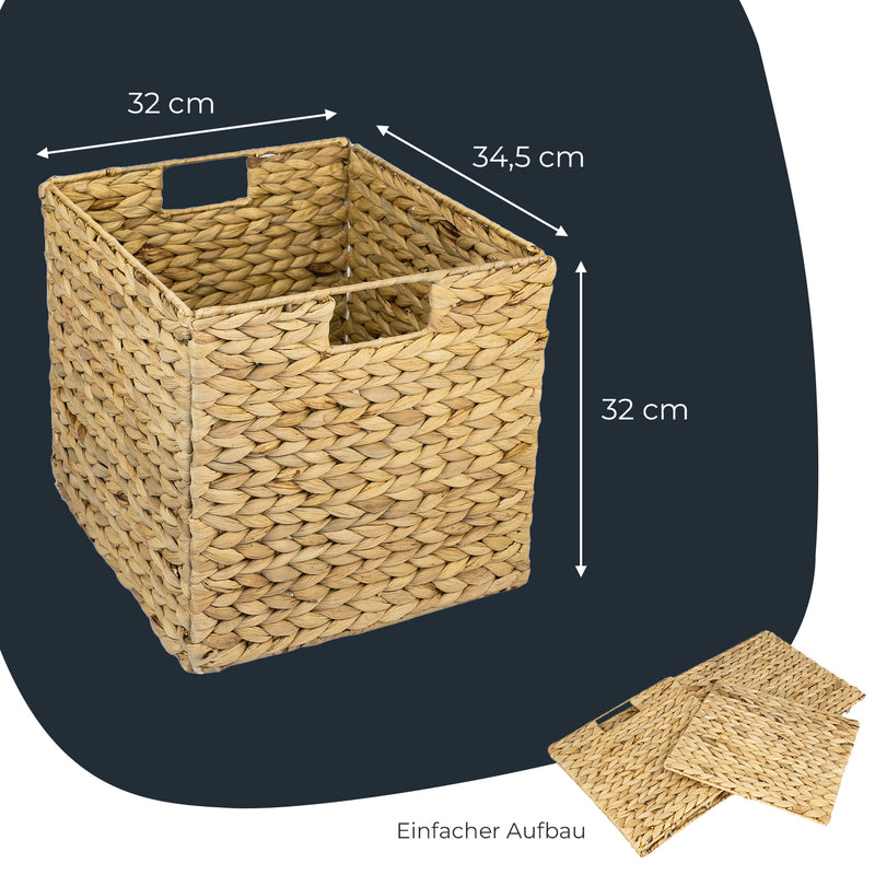 Aufbewahrungskorb geflochten aus Wasserhyazinthe Seegras 4er Set passend für Kallax HMF 37240-S4 32 x 34.5 x 32 cm kompakt und robust