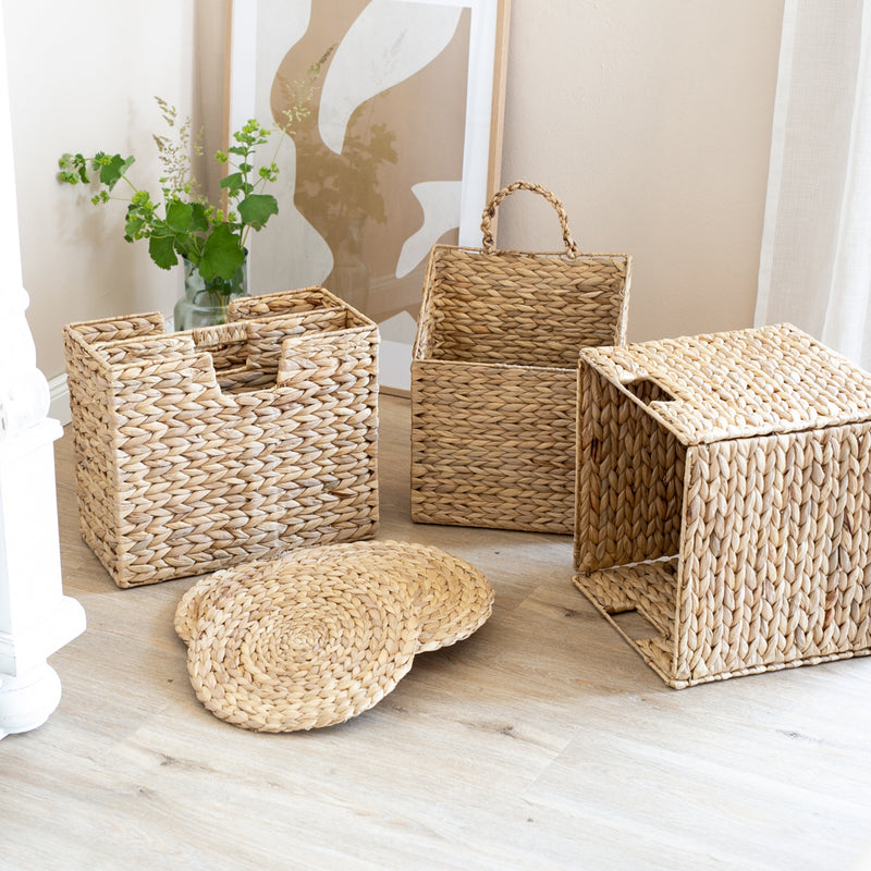 Aufbewahrungskorb geflochten aus Wasserhyazinthe Seegras 2er Set passend für Kallax HMF 37240-S2 32 x 34.5 x 32 cm platzsparend