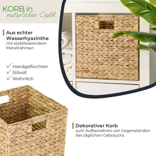 Aufbewahrungskorb Korb geflochten aus Wasserhyazinthe Seegras passend für Kallax HMF 37240 32 x 34.5 x 32 cm