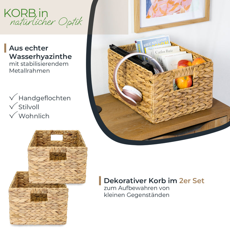 Aufbewahrungskorb, Korb geflochten aus  Wasserhyazinthe mit  Metallrahmen, HMF 372410