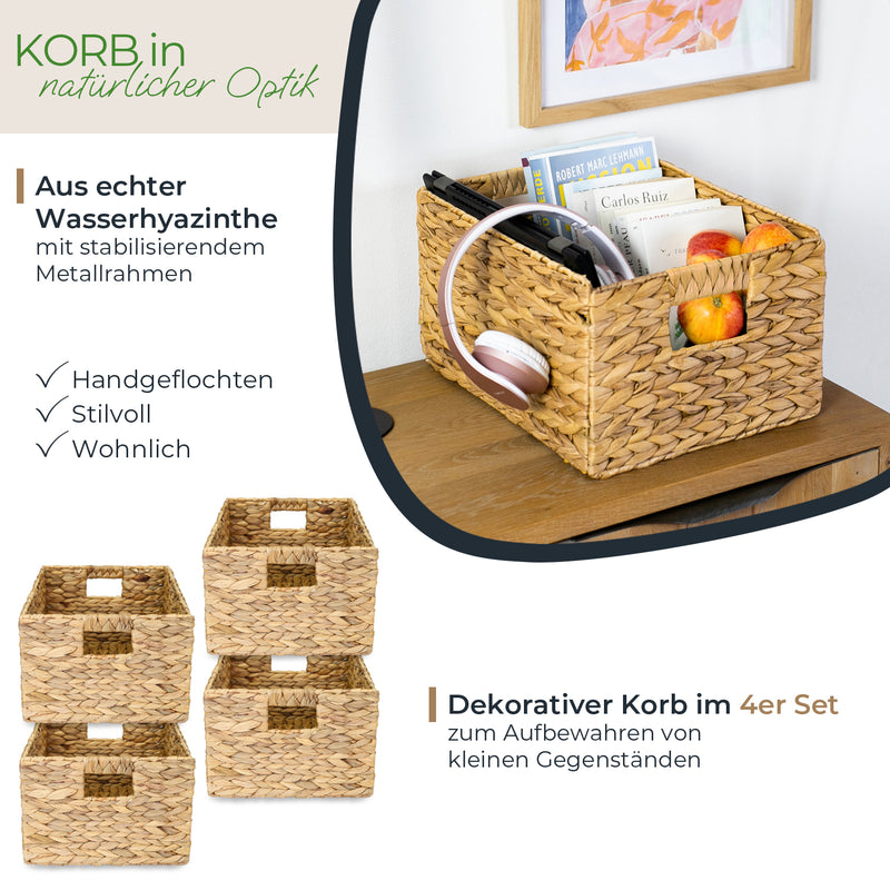 Aufbewahrungskorb, Korb geflochten aus  Wasserhyazinthe mit  Metallrahmen, HMF 372410
