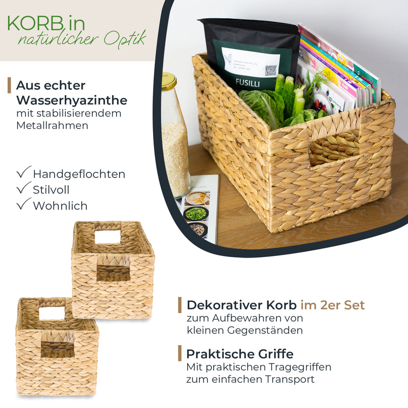 Aufbewahrungskorb, Korb geflochten aus  Wasserhyazinthe mit  Metallrahmen, HMF 372410