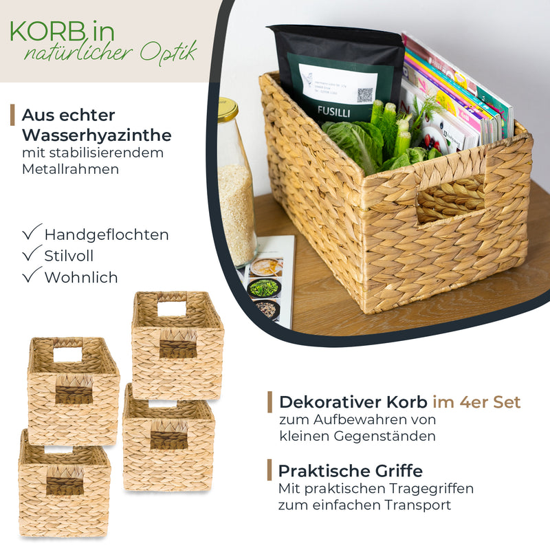 Aufbewahrungskorb, Korb geflochten aus  Wasserhyazinthe mit  Metallrahmen, HMF 372410
