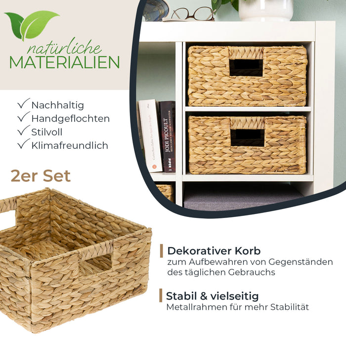 Aufbewahrungskorb geflochten aus Wasserhyazinthe Seegras 2er Set passend für Kallax HMF 37243-S2 30 x 34 x 15 cm