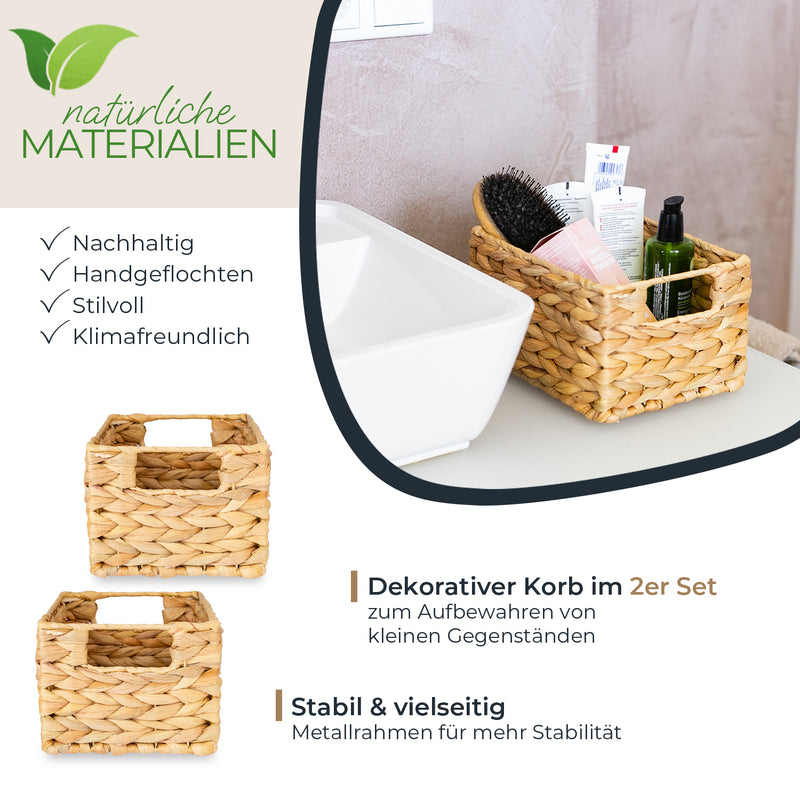 Aufbewahrungskorb faltbarer Korb geflochten aus Wasserhyazinthe Seegras 2er Set HMF 372410-S2-S Größe S