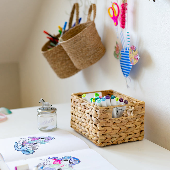 Aufbewahrungskorb faltbarer Korb geflochten aus Wasserhyazinthe Seegras 4er Set HMF 372410-S4-S Größe S