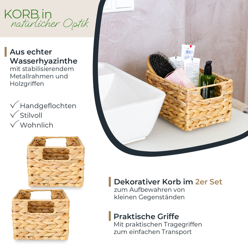 Aufbewahrungskorb, Korb geflochten aus  Wasserhyazinthe mit  Metallrahmen, HMF 372410
