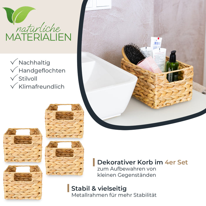 Aufbewahrungskorb faltbarer Korb geflochten aus Wasserhyazinthe Seegras 4er Set HMF 372410-S4-S Größe S