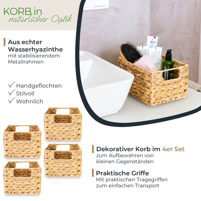Aufbewahrungskorb faltbarer Korb geflochten aus Wasserhyazinthe Seegras 4er Set HMF 372410-S4-S Größe S