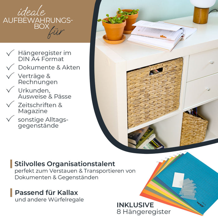 Aufbewahrungskorb für Hängeregister Korb geflochten aus Wasserhyazinthe passend für Kallax Regal