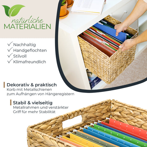 Aufbewahrungskorb für Hängeregister Korb geflochten aus Wasserhyazinthe passend für Kallax Regal