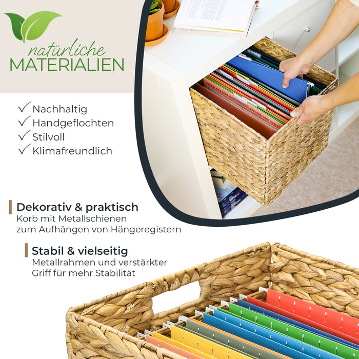 Aufbewahrungskorb für Hängeregister Korb geflochten aus Wasserhyazinthe passend für Kallax Regal