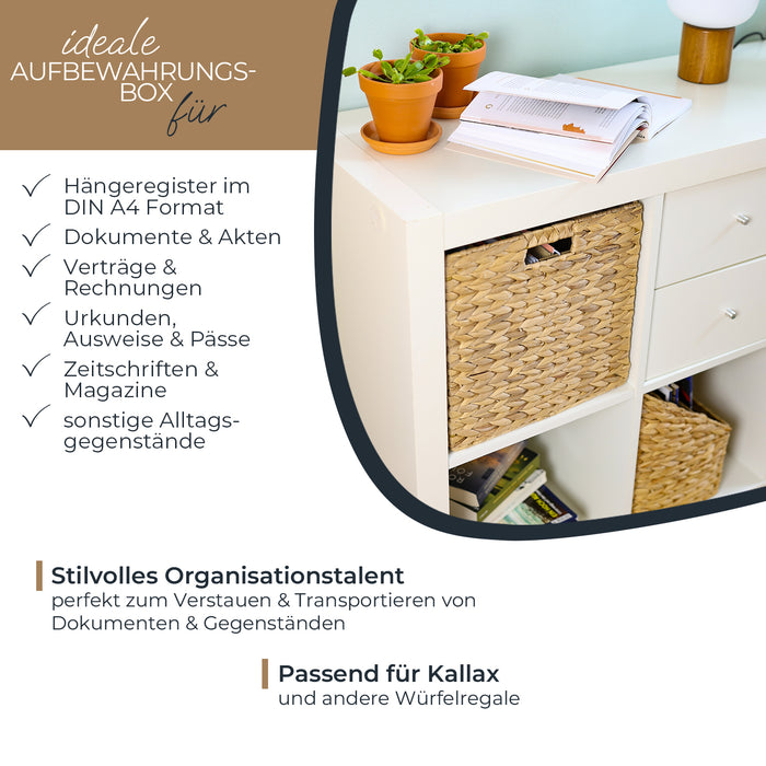 Aufbewahrungskorb für Hängeregister Korb geflochten aus Wasserhyazinthe passend für Kallax Regal