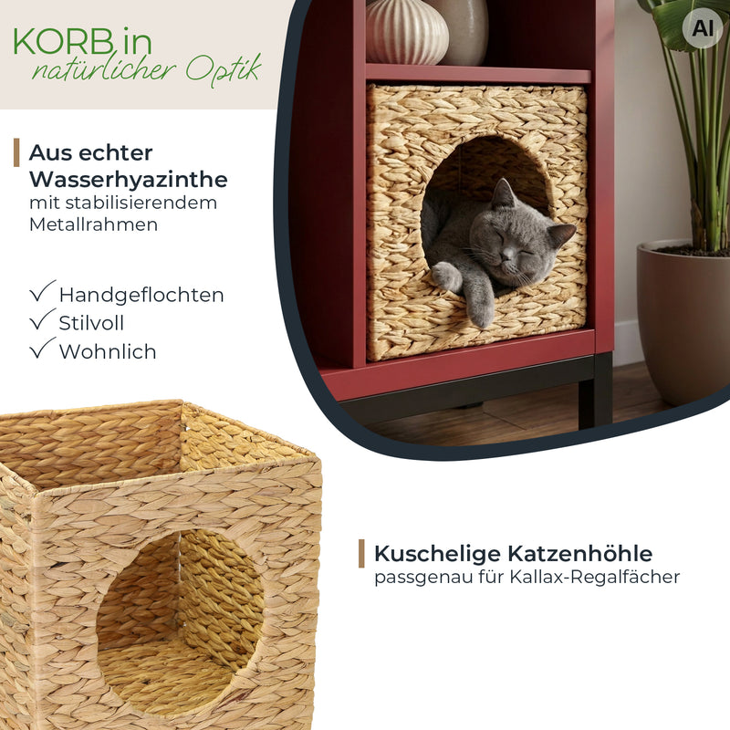HMF Katzenhöhle passend für KALLAX-Regal geflochten aus Wasserhyazinthe