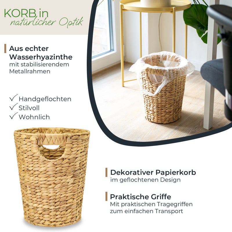 Papierkorb rund aus Wasserhyazinthe fürs Büro von HMF