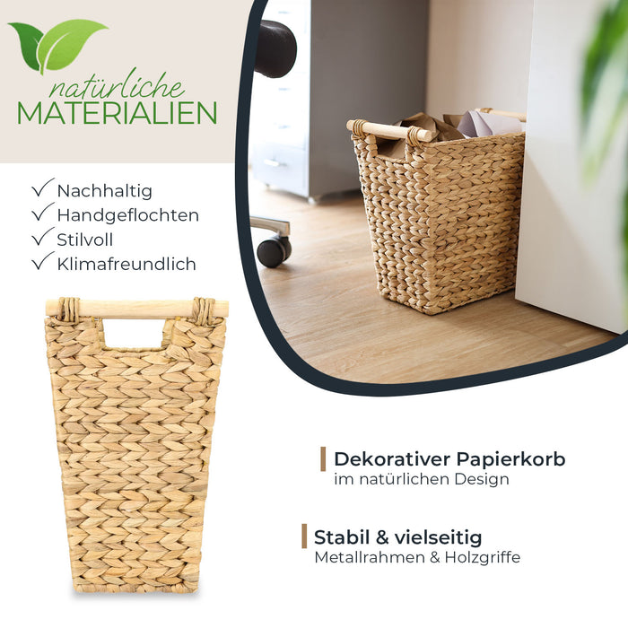 Papierkorb eckig aus Wasserhyazinthe fürs Büro von HMF