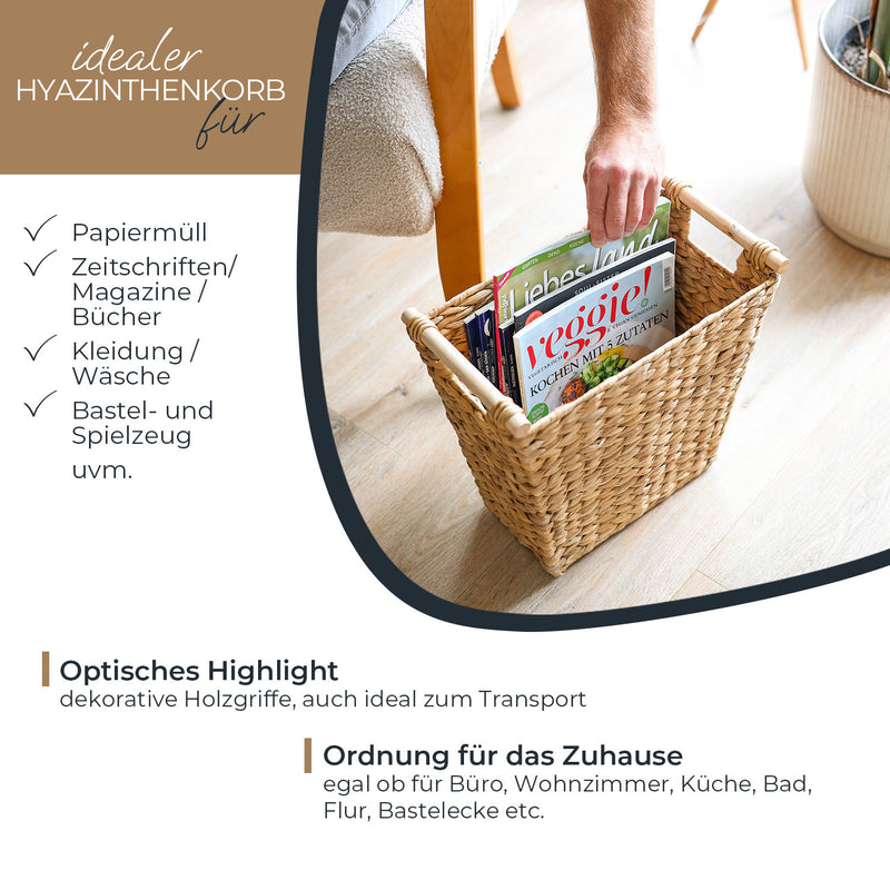 Papierkorb eckig aus Wasserhyazinthe fürs Büro von HMF