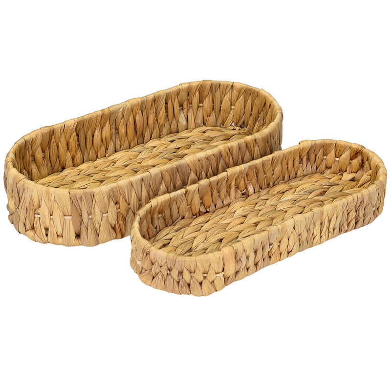 HMF 37261-S2 Deko Tablett oval geflochten aus Wasserhyazinthe, Geschenkkorb leer, 2er Set