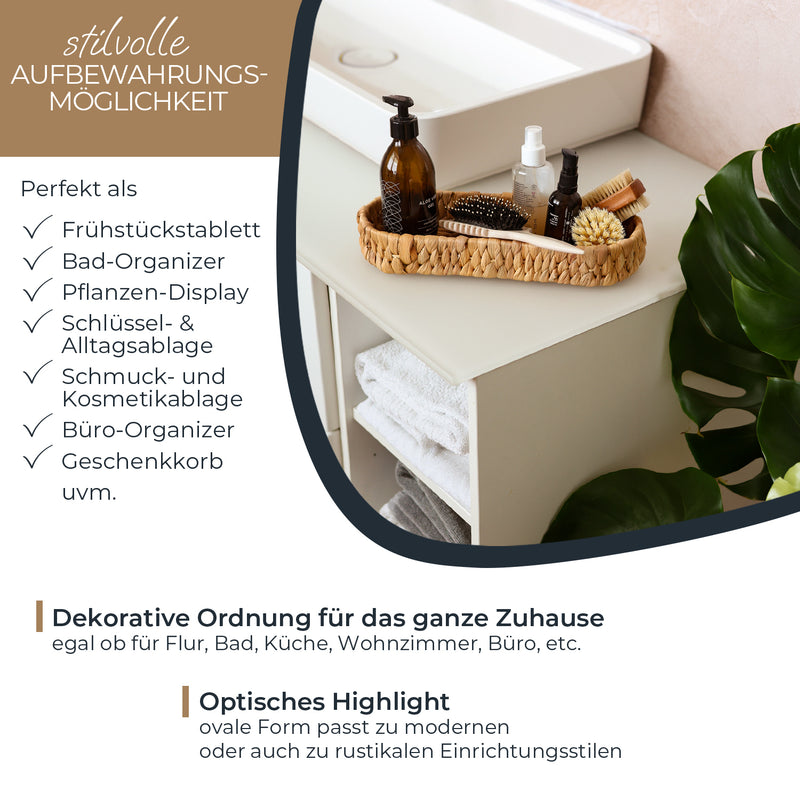 HMF 37261-S2 Deko Tablett oval geflochten aus Wasserhyazinthe, Geschenkkorb leer, 2er Set