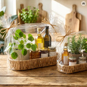HMF 37261-S2 Deko Tablett oval geflochten aus Wasserhyazinthe, Geschenkkorb leer, 2er Set