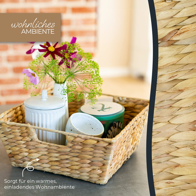 Geschenkkorb leer, Aufbewahrungskorb geflochten aus Wasserhyazinthe, HMF 37269-30CM, 30 x 30 x 12 cm