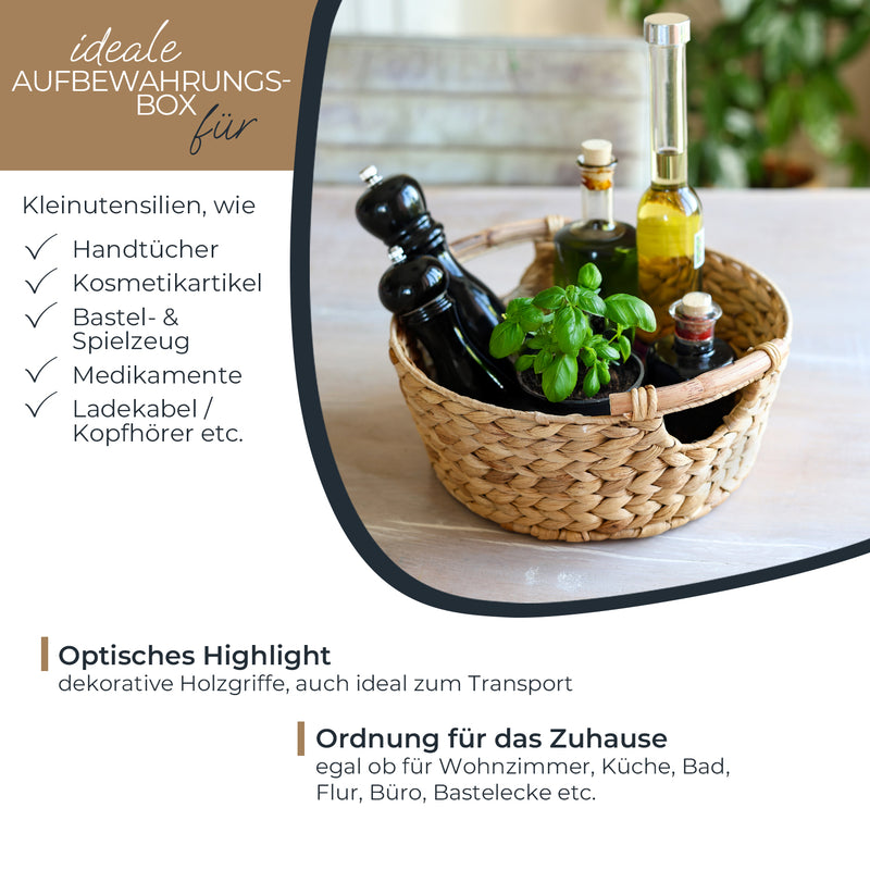 Runder Aufbewahrungskorb 30 cm mit Holzgriffen von HMF