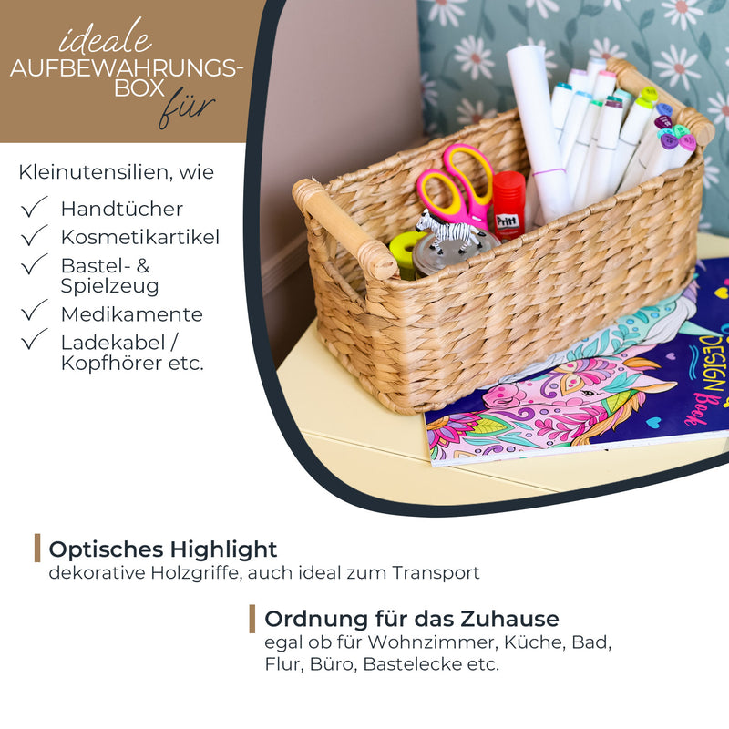 HMF 37279-30CM Aufbewahrungskorb Badezimmer, Korb geflochten aus Wasserhyazinthe mit Holzgriffen