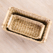HMF 37279-30CM Aufbewahrungskorb Badezimmer, Korb geflochten aus Wasserhyazinthe mit Holzgriffen