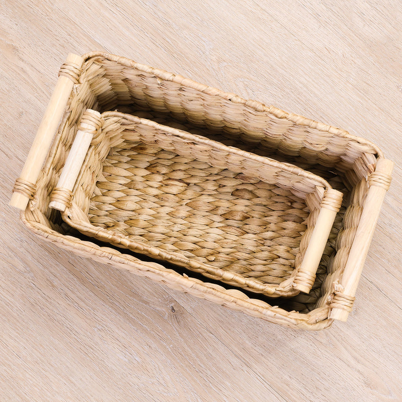 HMF 37279-30CM Aufbewahrungskorb Badezimmer, Korb geflochten aus Wasserhyazinthe mit Holzgriffen