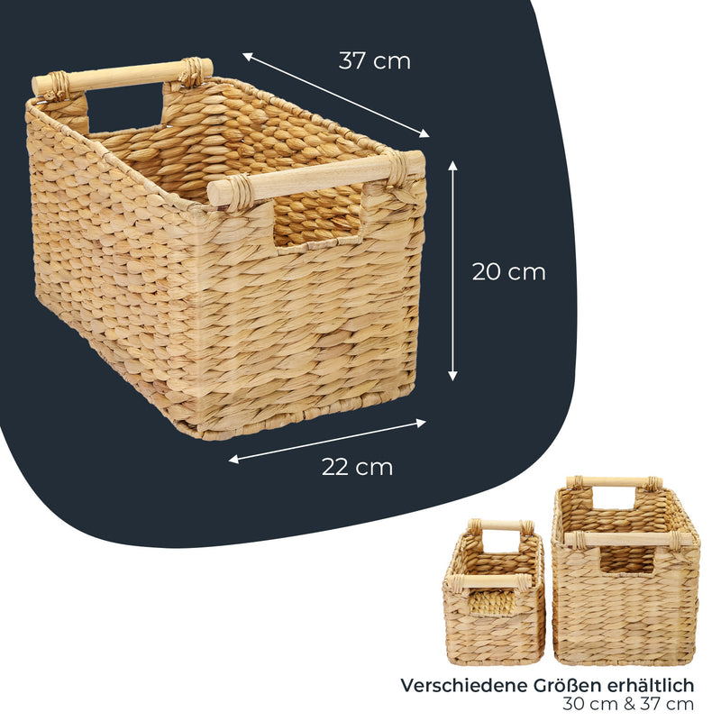 HMF 37279-37CM Aufbewahrungskorb Badezimmer, Korb geflochten aus Wasserhyazinthe mit Holzgriffen