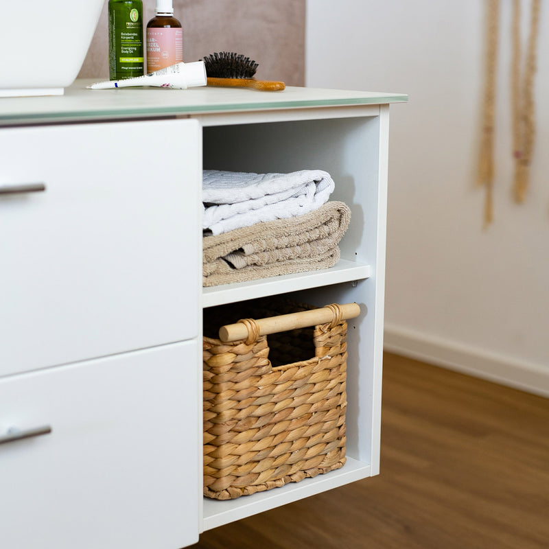 HMF 37279-37CM Aufbewahrungskorb Badezimmer, Korb geflochten aus Wasserhyazinthe mit Holzgriffen