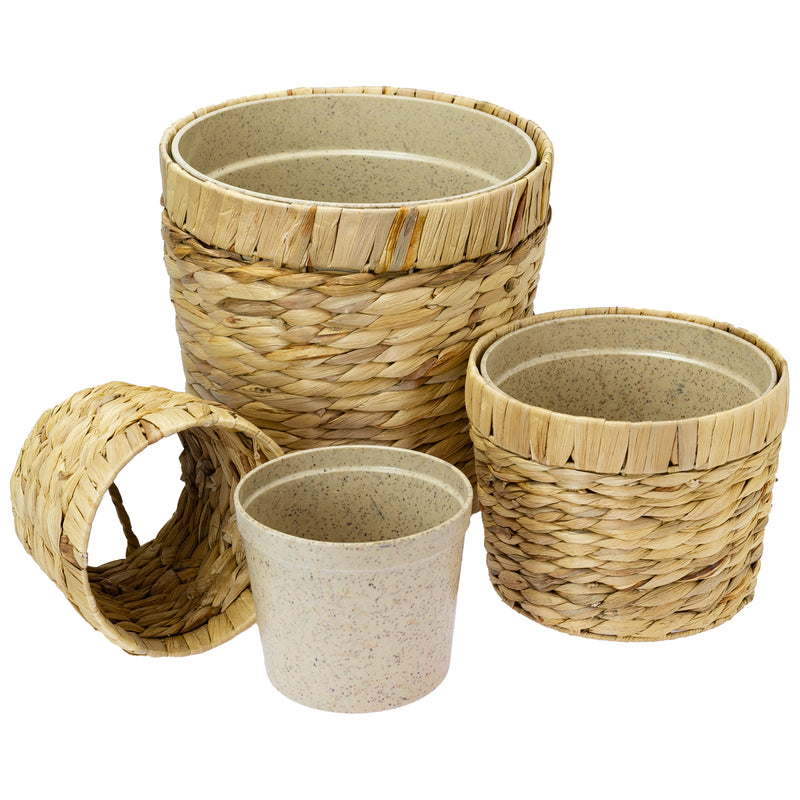 HMF 37280-14CM+19CM+25CM Nachhaltiger Blumentopf rund geflochten aus nachwachsenden Rohstoffen 3er Set 14 cm + 19 cm + 25 cm Durchmesser
