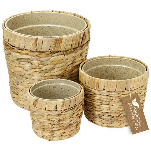 HMF Nachhaltiger Blumentopf rund geflochten aus nachwachsenden Rohstoffen