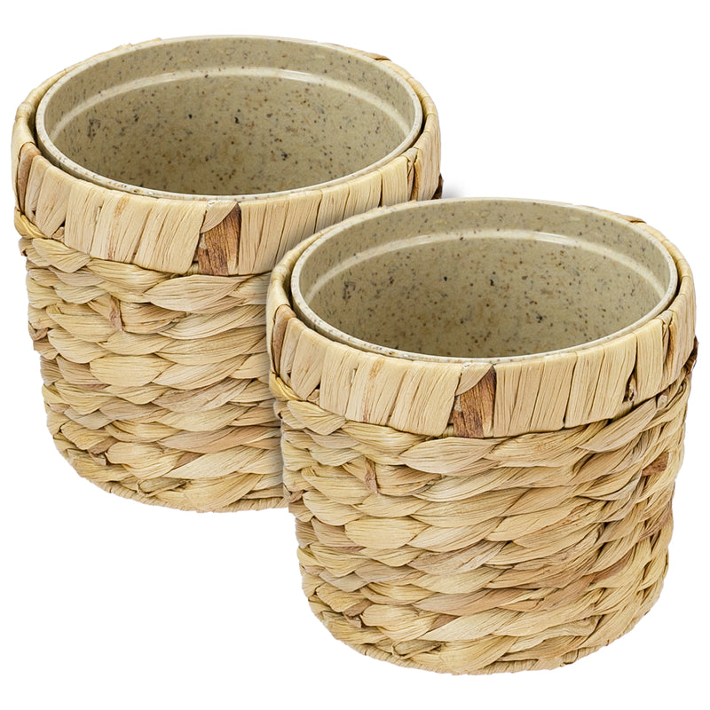HMF 37280-14CM-S2 Nachhaltiger Blumentopf rund geflochten aus nachwachsenden Rohstoffen 2er Set 14 cm Durchmesser
